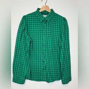 Banana Republic Green Plaid Cotton Button Down Shirt Women’s XL Casual Workwear